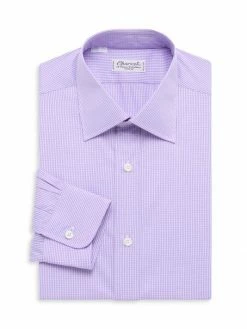 Charvet Micro Windowpane Check Silk Dress Shirt For Men
